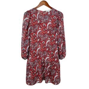 Loft Shimmer Paisley Flounce Dress Red Blue Long Sleeve Women’s S